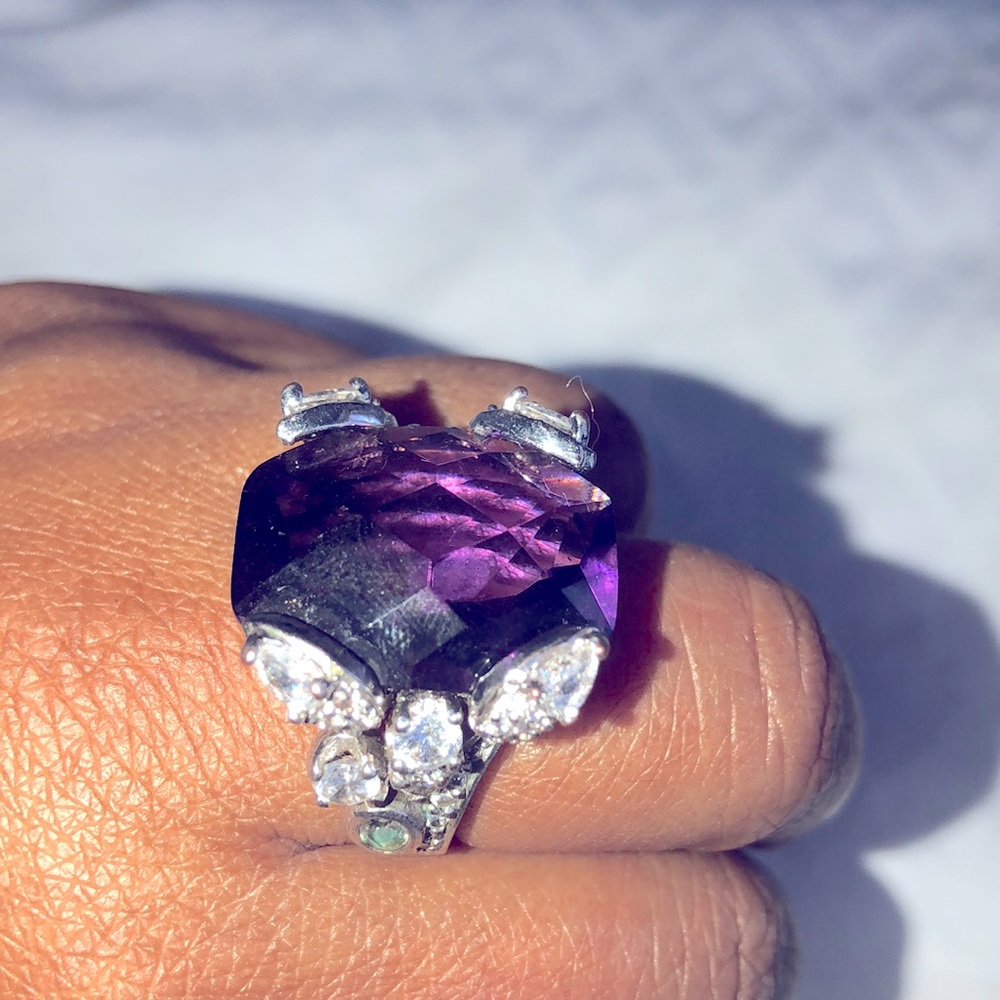 Purple and clear stone statement ring
